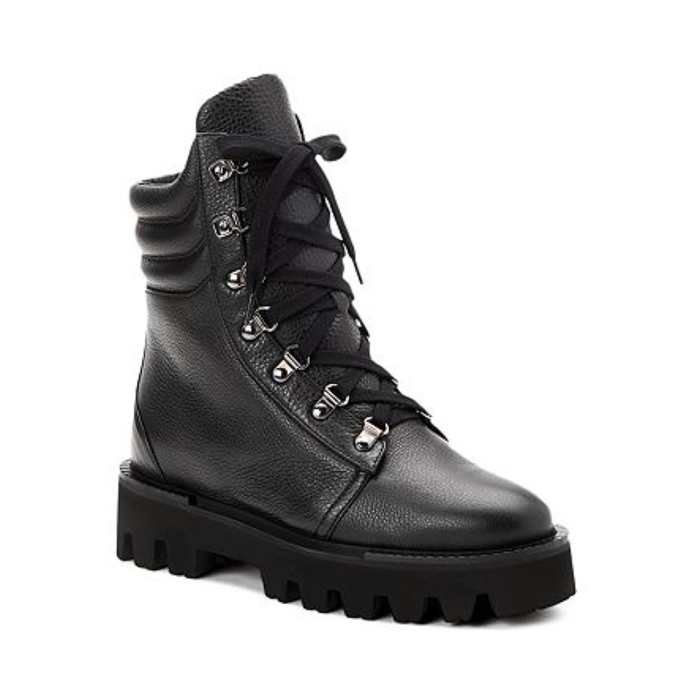 Auth Aquatalia Women’s Alyssa Black Leather Lace up Tumbled Calf Moto Boots 7.5